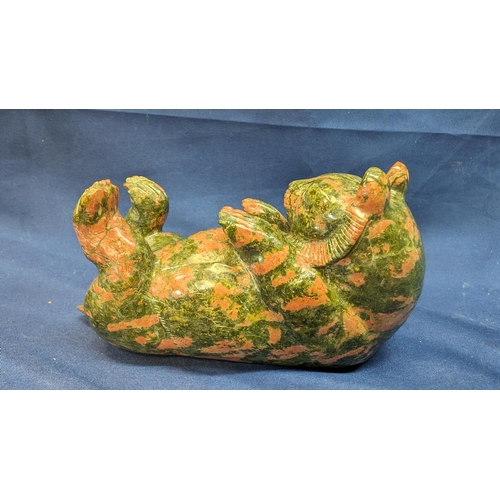 657 - Bear figurine - Gemstone Unakite 15cm Animal carving.   From the country estate.