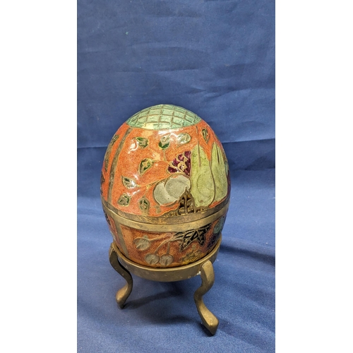 658 - Vintage 1960's Cloisonne Enamel on solid brass two piece egg box on stand - very heavy.   From the c... 