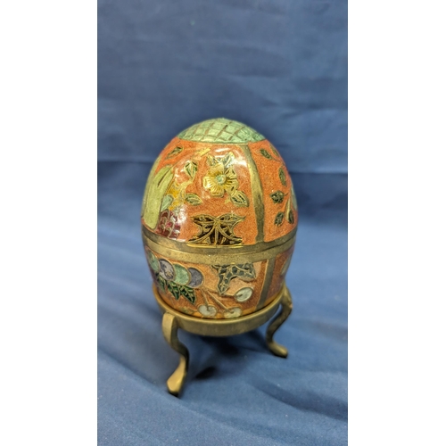 658 - Vintage 1960's Cloisonne Enamel on solid brass two piece egg box on stand - very heavy.   From the c... 