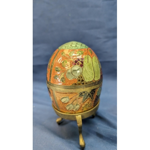 658 - Vintage 1960's Cloisonne Enamel on solid brass two piece egg box on stand - very heavy.   From the c... 