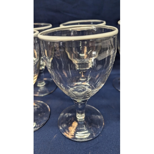 717 - Set of 8 Large vintage white rimmed crystal wine glasses.   From the country estate.