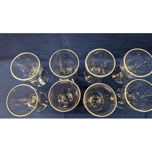 717 - Set of 8 Large vintage white rimmed crystal wine glasses.   From the country estate.