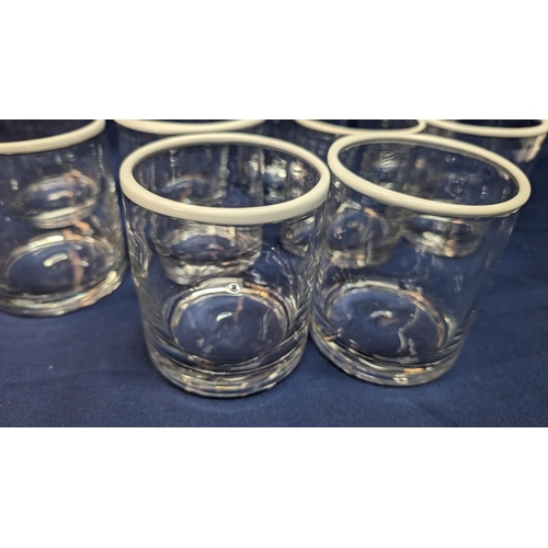 718 - Set of 10 White vintage rimmed crystal water glasses.   From the country estate.