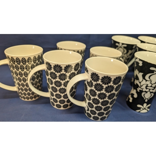 719 - A collection of 11 Tall black and white porcelain coffee mugs - 5x Maxwell Williams and 6x Other.   ... 