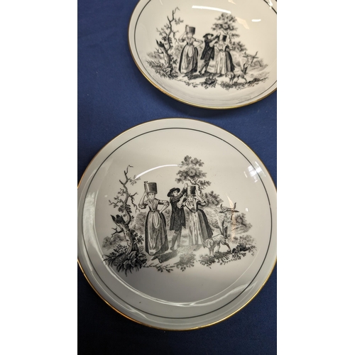 721 - 4x Antique Royal Chelsea H Fennell Pastoral Small Dishes - 13cm Diameter (3x same design and 1x othe... 