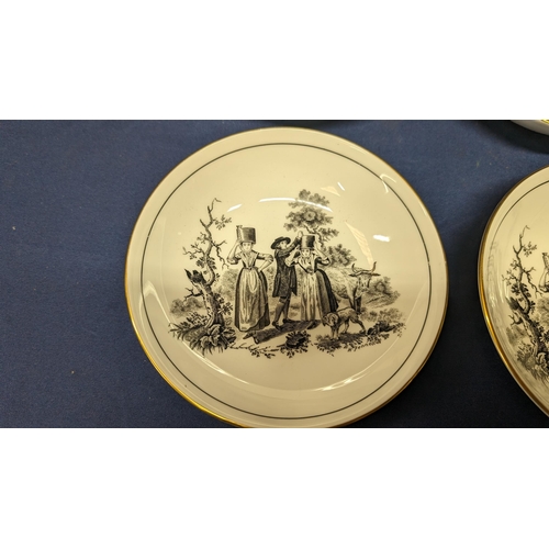 721 - 4x Antique Royal Chelsea H Fennell Pastoral Small Dishes - 13cm Diameter (3x same design and 1x othe... 