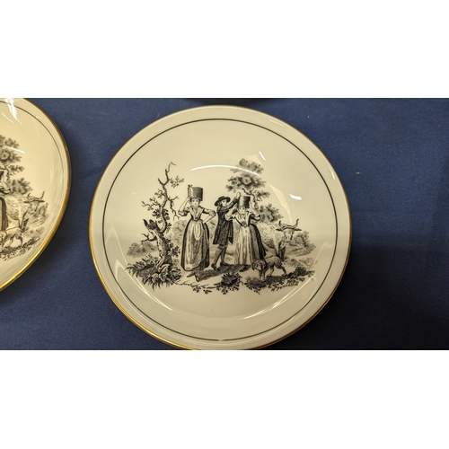 721 - 4x Antique Royal Chelsea H Fennell Pastoral Small Dishes - 13cm Diameter (3x same design and 1x othe... 