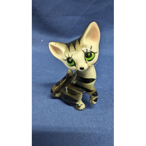 730 - 3x Vintage 1950s / 1960s Kitsch Grey Tabby cat figurines  - approx 6cm long