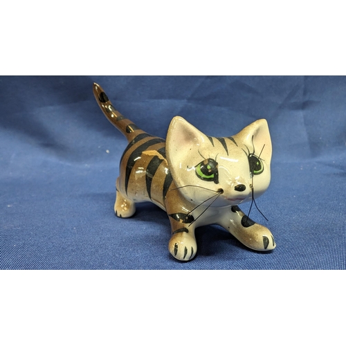 730 - 3x Vintage 1950s / 1960s Kitsch Grey Tabby cat figurines  - approx 6cm long