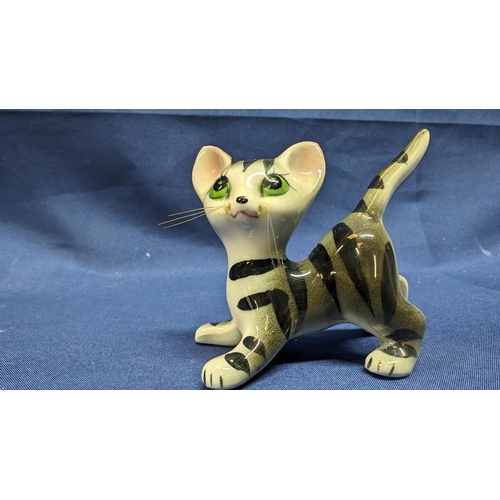 730 - 3x Vintage 1950s / 1960s Kitsch Grey Tabby cat figurines  - approx 6cm long