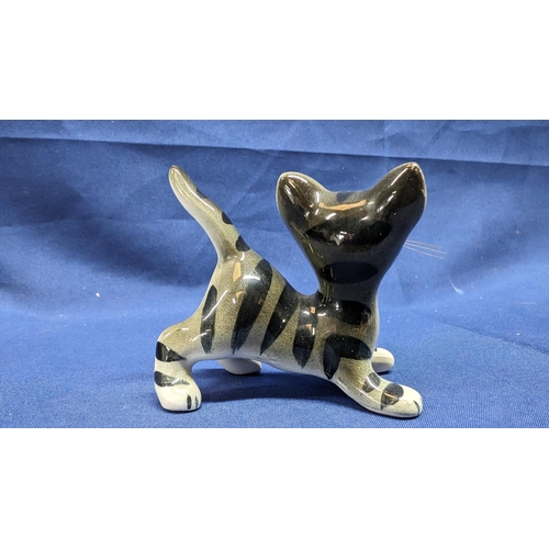 730 - 3x Vintage 1950s / 1960s Kitsch Grey Tabby cat figurines  - approx 6cm long