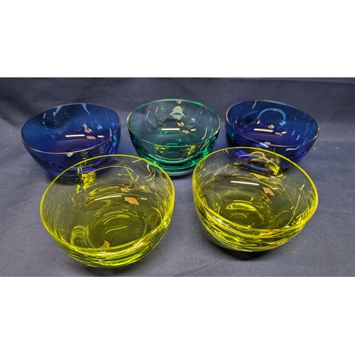 736 - 5x Vintage Chartreuse hand blown glass finger bowls - 12cm diameter, 6cm tall.   From the country es... 