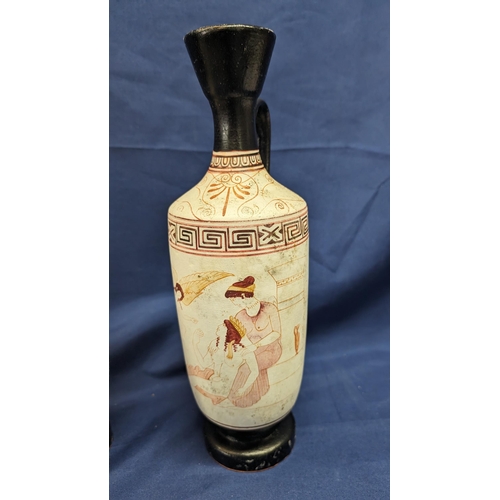 134 - Attic White Ground Lekythos P. Vaglis Museum Replicas Pottery Vases x 2 . 32cm High   From the count... 