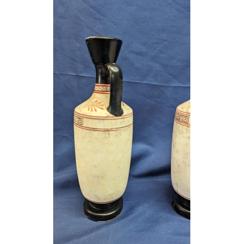 134 - Attic White Ground Lekythos P. Vaglis Museum Replicas Pottery Vases x 2 . 32cm High   From the count... 