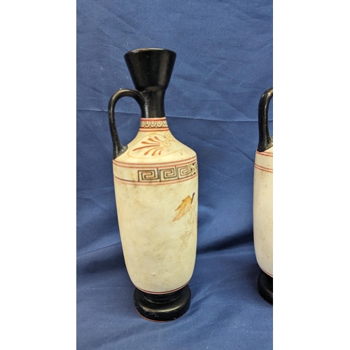 134 - Attic White Ground Lekythos P. Vaglis Museum Replicas Pottery Vases x 2 . 32cm High   From the count... 