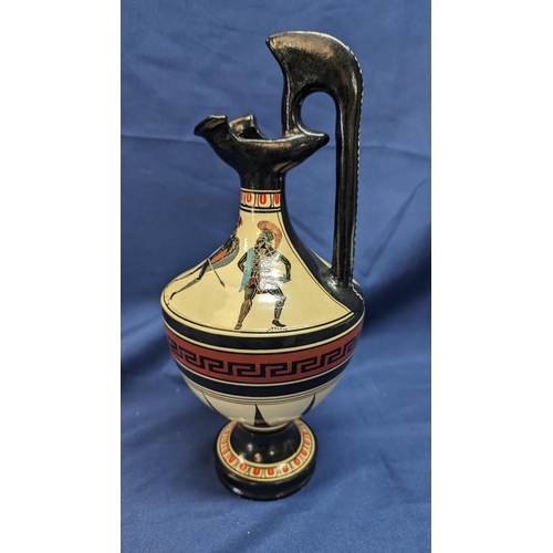 136 - Hand Painted and Stenciled Greek Museum Replica Pottery Pitcher . 30cm to Top of Handle.   From the ... 