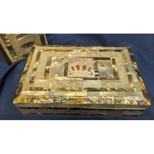 31 - Vintage Mother of Pearl inlaid box containing a Mother of Pearl inlaid Holy Bible (Cover and back) -... 