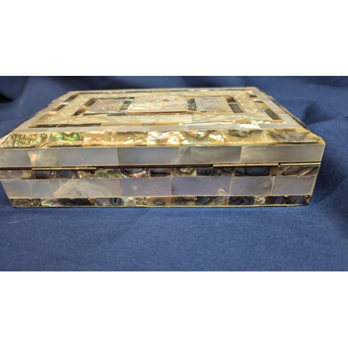 31 - Vintage Mother of Pearl inlaid box containing a Mother of Pearl inlaid Holy Bible (Cover and back) -... 