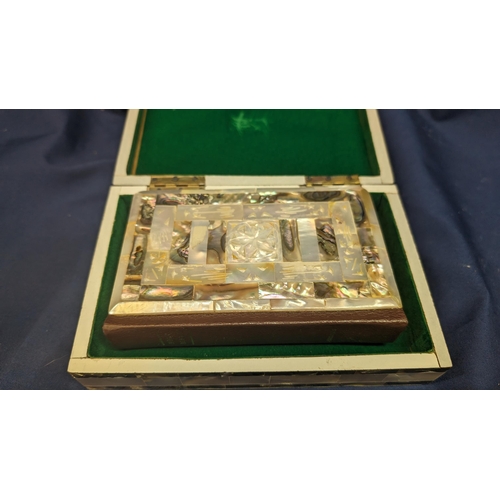 31 - Vintage Mother of Pearl inlaid box containing a Mother of Pearl inlaid Holy Bible (Cover and back) -... 