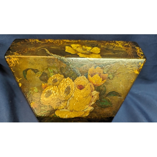 32 - Victorian Papier mache painted stationary box C.1870. The box is lacquered with gold tint finish wit... 