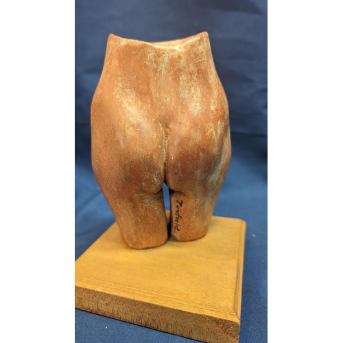 380 - R H Penfield 1982 Stone carved torso study pelvic-abdominal statue - signed and dated - mounted on w... 