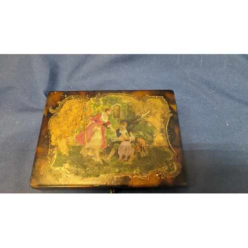 381 - Vintage card / cigarette case with Edwardian courting scene front - slight tear on front coating - 8... 