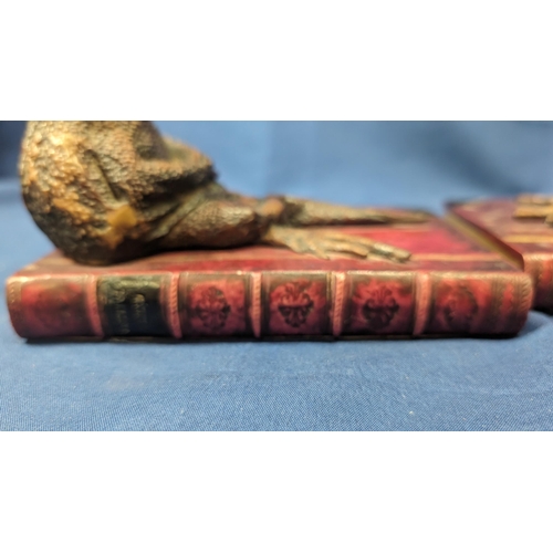 383 - Circa. 1950's Toad Bookends by Dummy Book Company.  Handpainted in the Uk,  inscribed on back : 