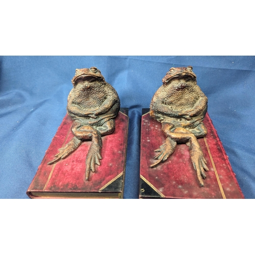 383 - Circa. 1950's Toad Bookends by Dummy Book Company.  Handpainted in the Uk,  inscribed on back : 