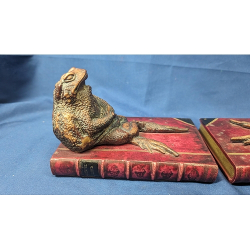 383 - Circa. 1950's Toad Bookends by Dummy Book Company.  Handpainted in the Uk,  inscribed on back : 