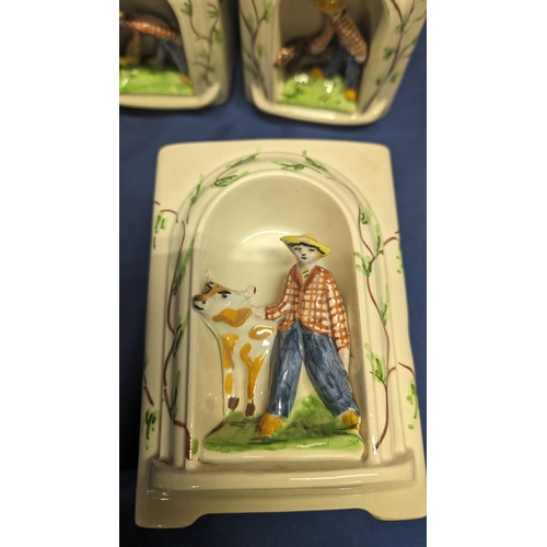 386 - Vintage Graduating in Size Porcelain Caddies with Inset Figurines depicting Farming Scenes. Graduati... 