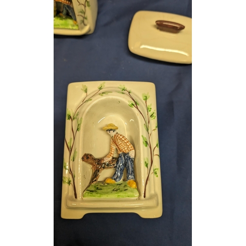 386 - Vintage Graduating in Size Porcelain Caddies with Inset Figurines depicting Farming Scenes. Graduati... 