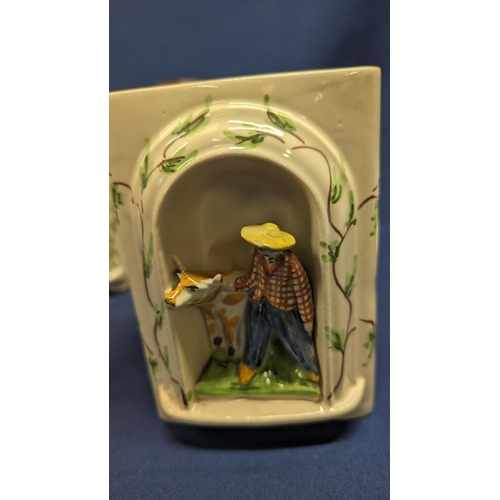 386 - Vintage Graduating in Size Porcelain Caddies with Inset Figurines depicting Farming Scenes. Graduati... 