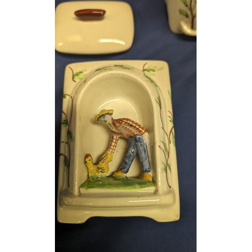 386 - Vintage Graduating in Size Porcelain Caddies with Inset Figurines depicting Farming Scenes. Graduati... 