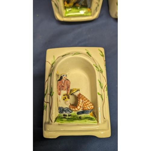 386 - Vintage Graduating in Size Porcelain Caddies with Inset Figurines depicting Farming Scenes. Graduati... 