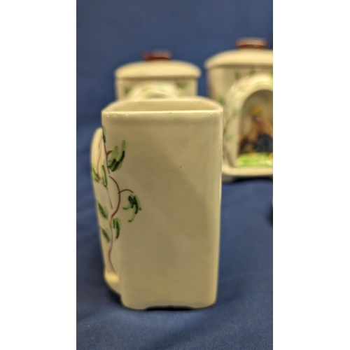 386 - Vintage Graduating in Size Porcelain Caddies with Inset Figurines depicting Farming Scenes. Graduati... 