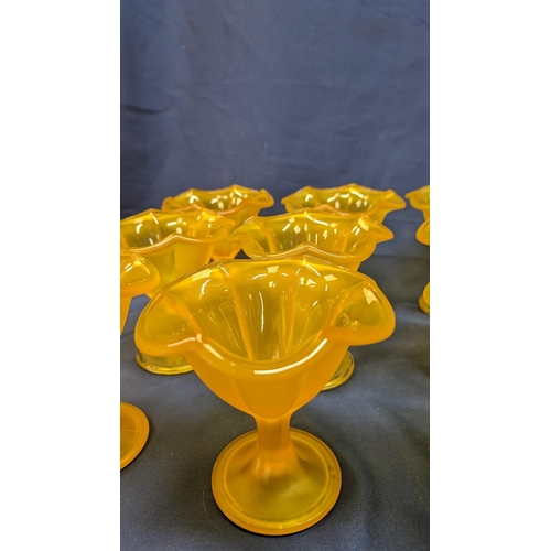 671 - Vintage Frosted Orange Tuplip Design Dessert Dishes x 12. 
12cm Tall, 12cm Diameter at Rim - Some Lo... 