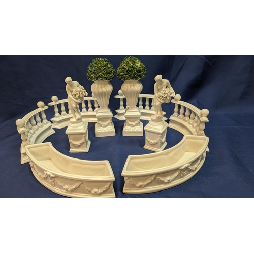 668 - Vintage Porcelain Miniature Victorian Garden Centre Piece, Consisting of 2 x Box Hedges in Porcelain... 