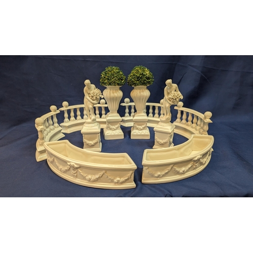 668 - Vintage Porcelain Miniature Victorian Garden Centre Piece, Consisting of 2 x Box Hedges in Porcelain... 