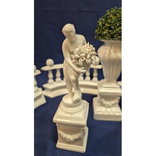 668 - Vintage Porcelain Miniature Victorian Garden Centre Piece, Consisting of 2 x Box Hedges in Porcelain... 