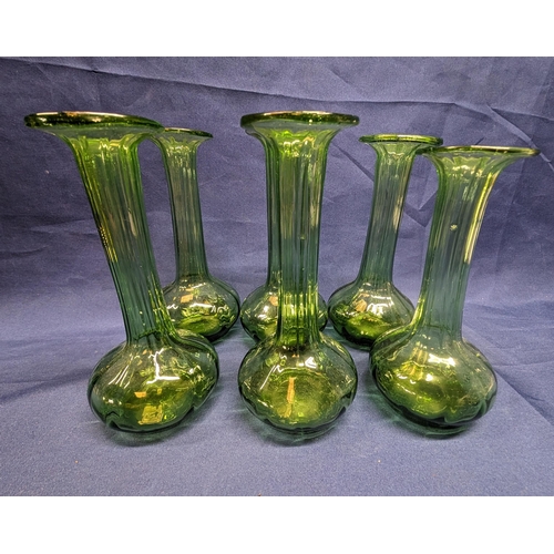 693 - Vintage Green Hand Blown Bud Vases x 6.   From the country estate.