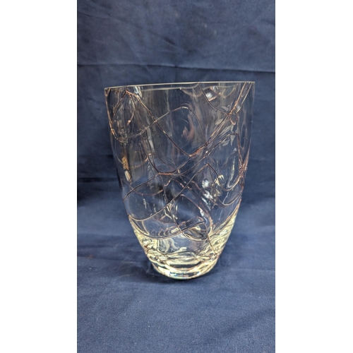 696 - Vintage Crystal Vases x 3.  1 x Clear and Mauve Trailing Art Deco Vase. 22cm Tall, 15cm Diameter at ... 