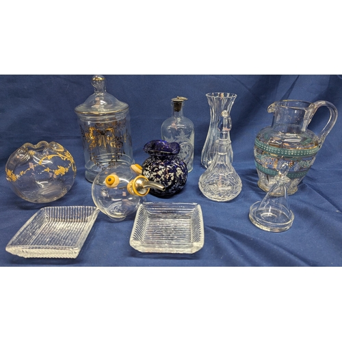 699 - A Selection of Antique Glass Items inc. Jug, Perfume Bottle, Pourer and More.   From the country est... 