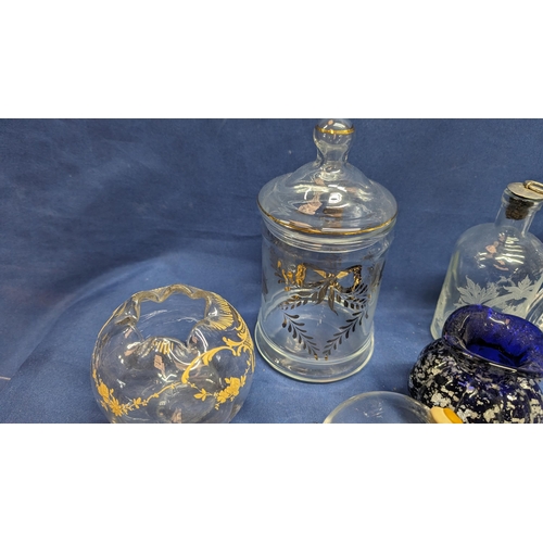 699 - A Selection of Antique Glass Items inc. Jug, Perfume Bottle, Pourer and More.   From the country est... 