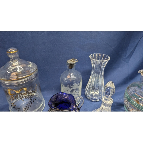 699 - A Selection of Antique Glass Items inc. Jug, Perfume Bottle, Pourer and More.   From the country est... 