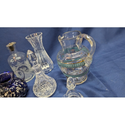 699 - A Selection of Antique Glass Items inc. Jug, Perfume Bottle, Pourer and More.   From the country est... 