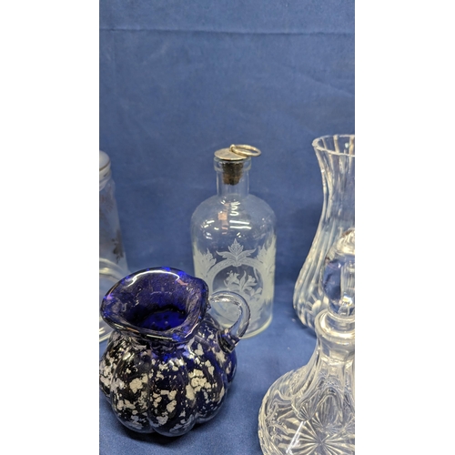 699 - A Selection of Antique Glass Items inc. Jug, Perfume Bottle, Pourer and More.   From the country est... 