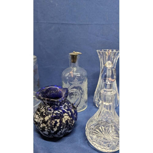 699 - A Selection of Antique Glass Items inc. Jug, Perfume Bottle, Pourer and More.   From the country est... 