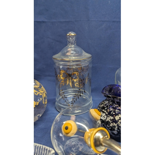 699 - A Selection of Antique Glass Items inc. Jug, Perfume Bottle, Pourer and More.   From the country est... 