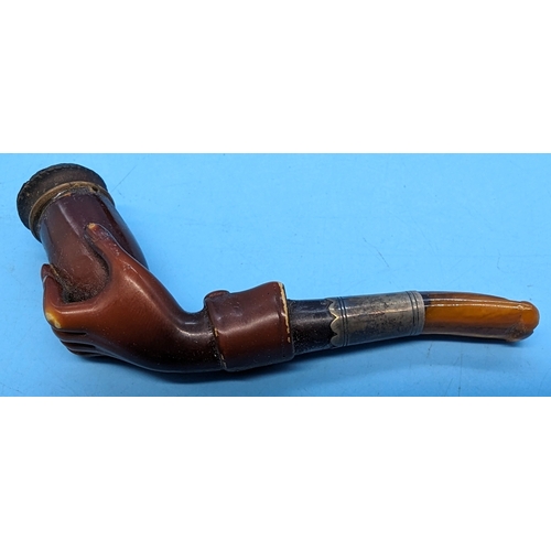 175 - A Meerschaum pipe and Royal Coat of Arms leather cigar case