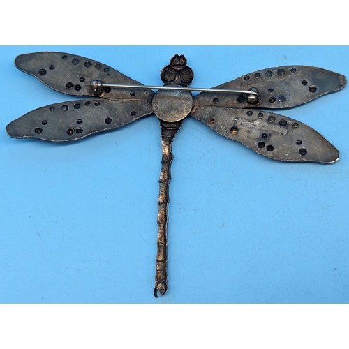 226 - A Catherine Popesco style Art Deco Black Enamel Dragonfly Brooch